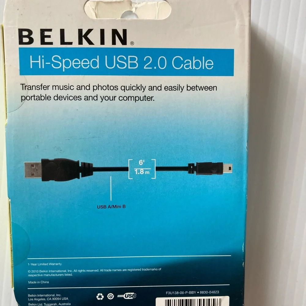 Belkin Black USB 2.0 Cable Hi Speed transfer cable USB to A Mini B 6 ft long